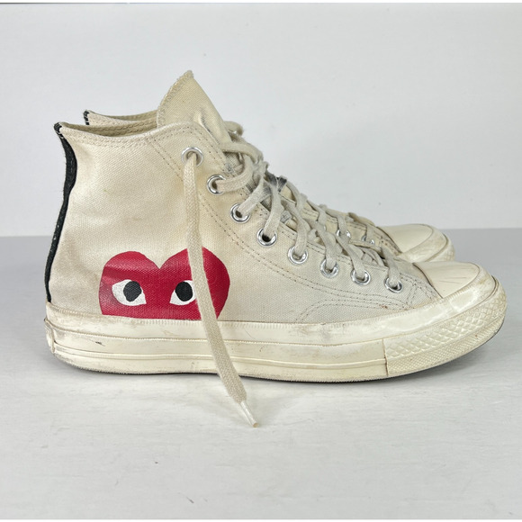 Converse x PLAY Comme des Garçons Chuck 70 High Top Sneakers FLAW White M7, W9 - Picture 1 of 11